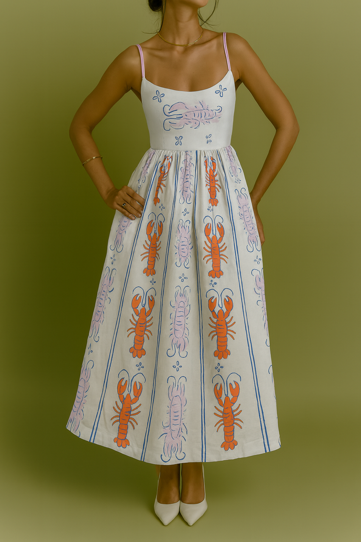 Vestido Tirantes estampado cangrejos