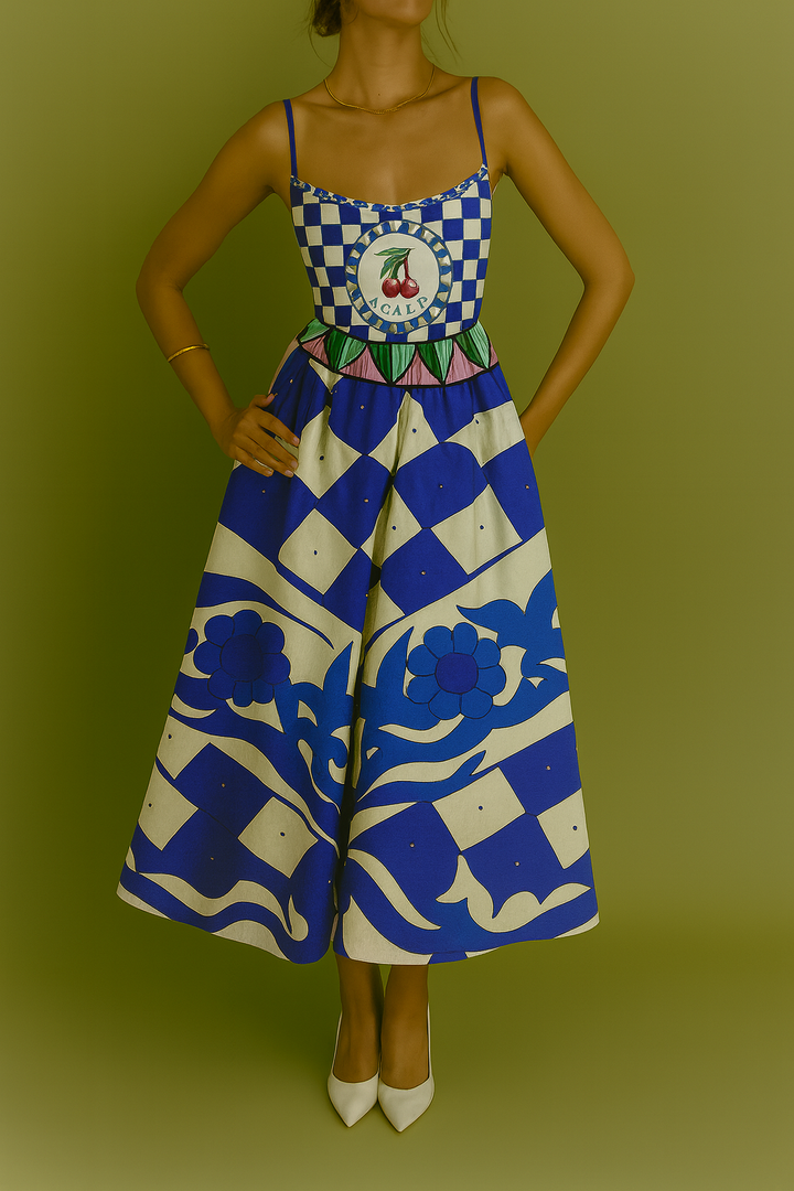 Vestido Tirantes estampado rombos azules