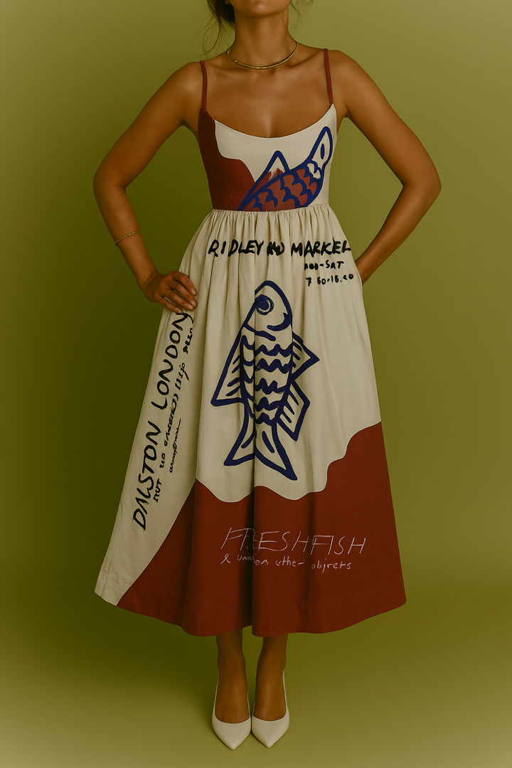 Vestido Tirantes estampado sardina