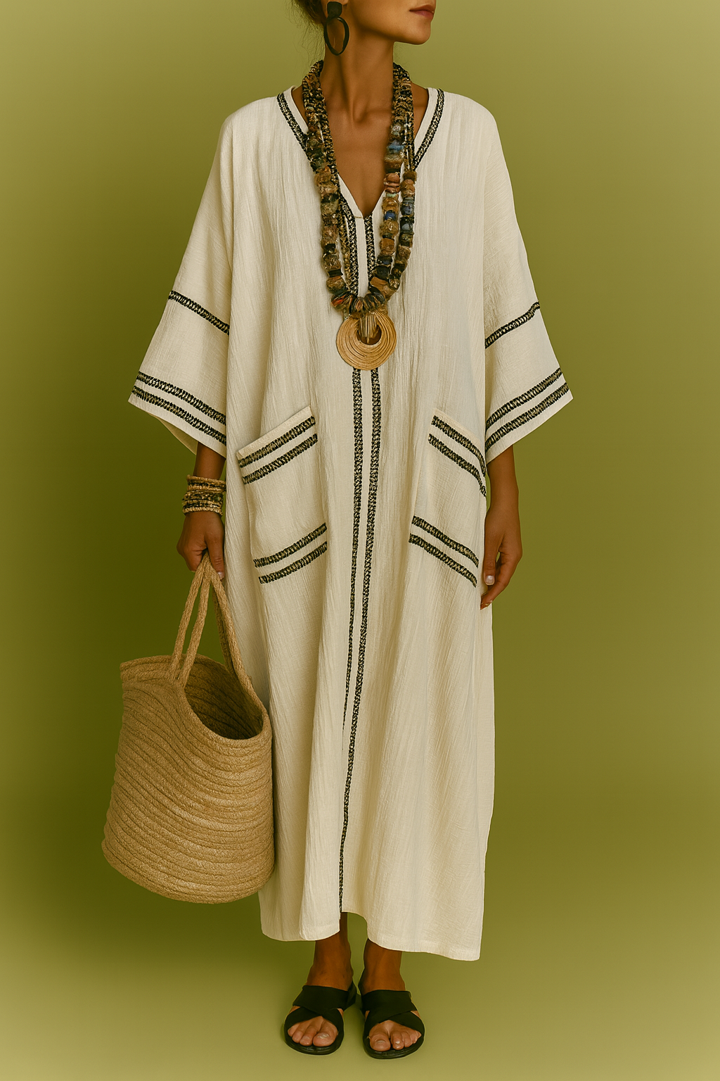 Conjunto de Lino Rayas Negras y Amarillas