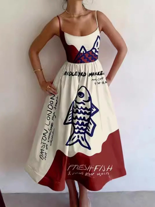Vestido Tirantes estampado sardina