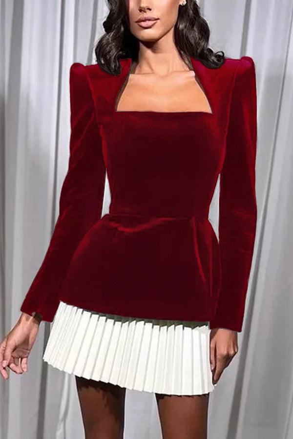 Netta Velvet Square Neck Long Sleeve Mini Dress