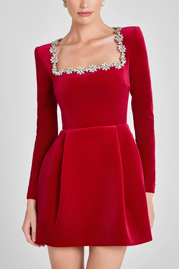 Endless Celebration Velvet Jewel Embellished Mini Dress